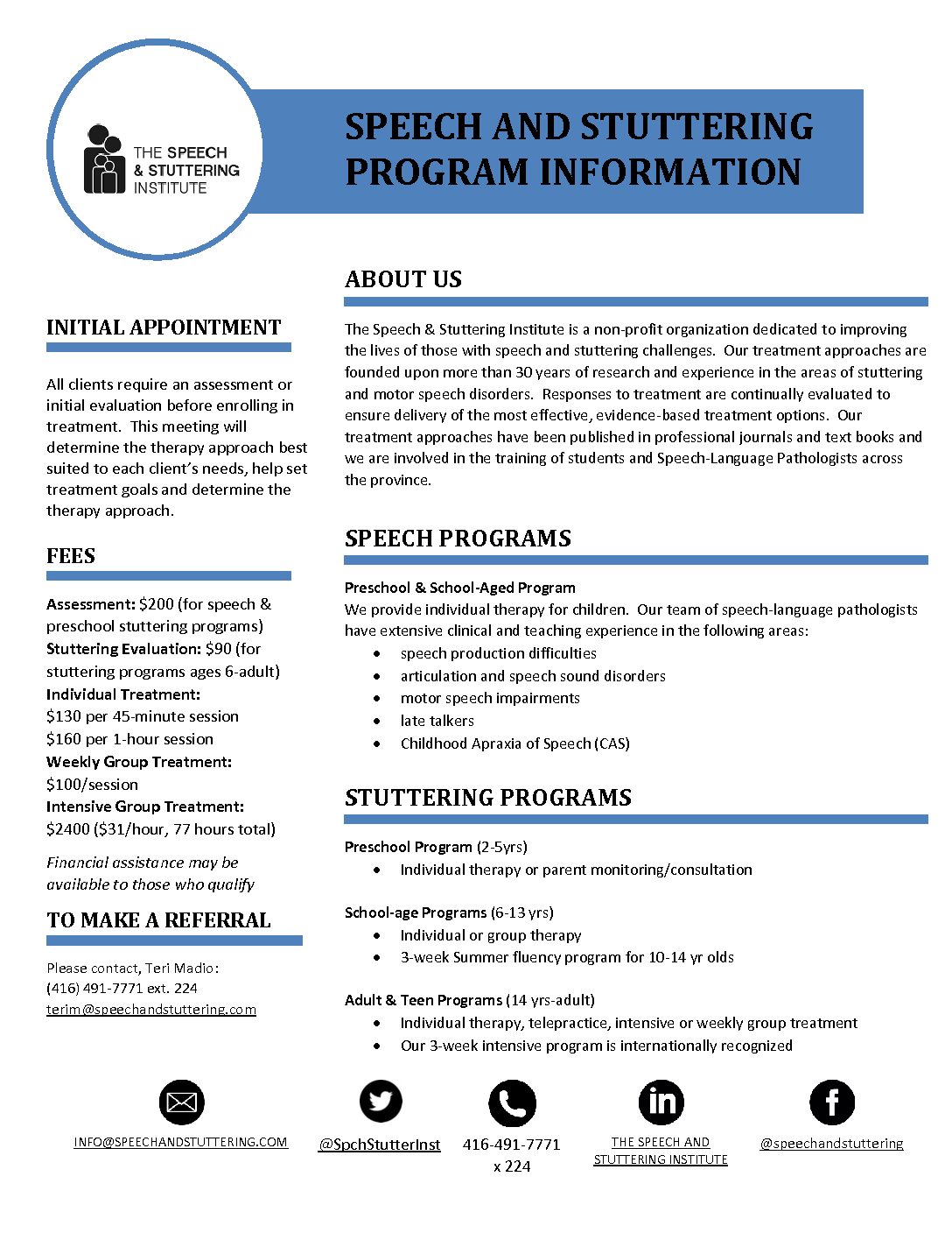 SSI Speech and stuttering program info sheet - revised Jan 2019